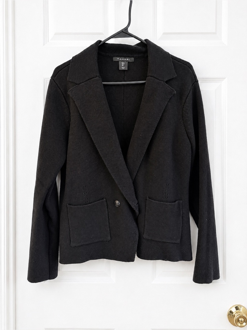 Tahari Black Knit Blazer with Patch Pockets